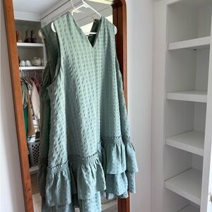 Calvin Klein Plus Size Seersucker Ruffle-Hem Shift Dress.